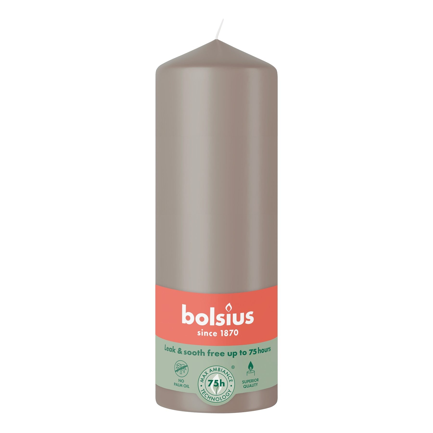 Bolsius Light Taupe Essentials Pillar Candle (200mm)