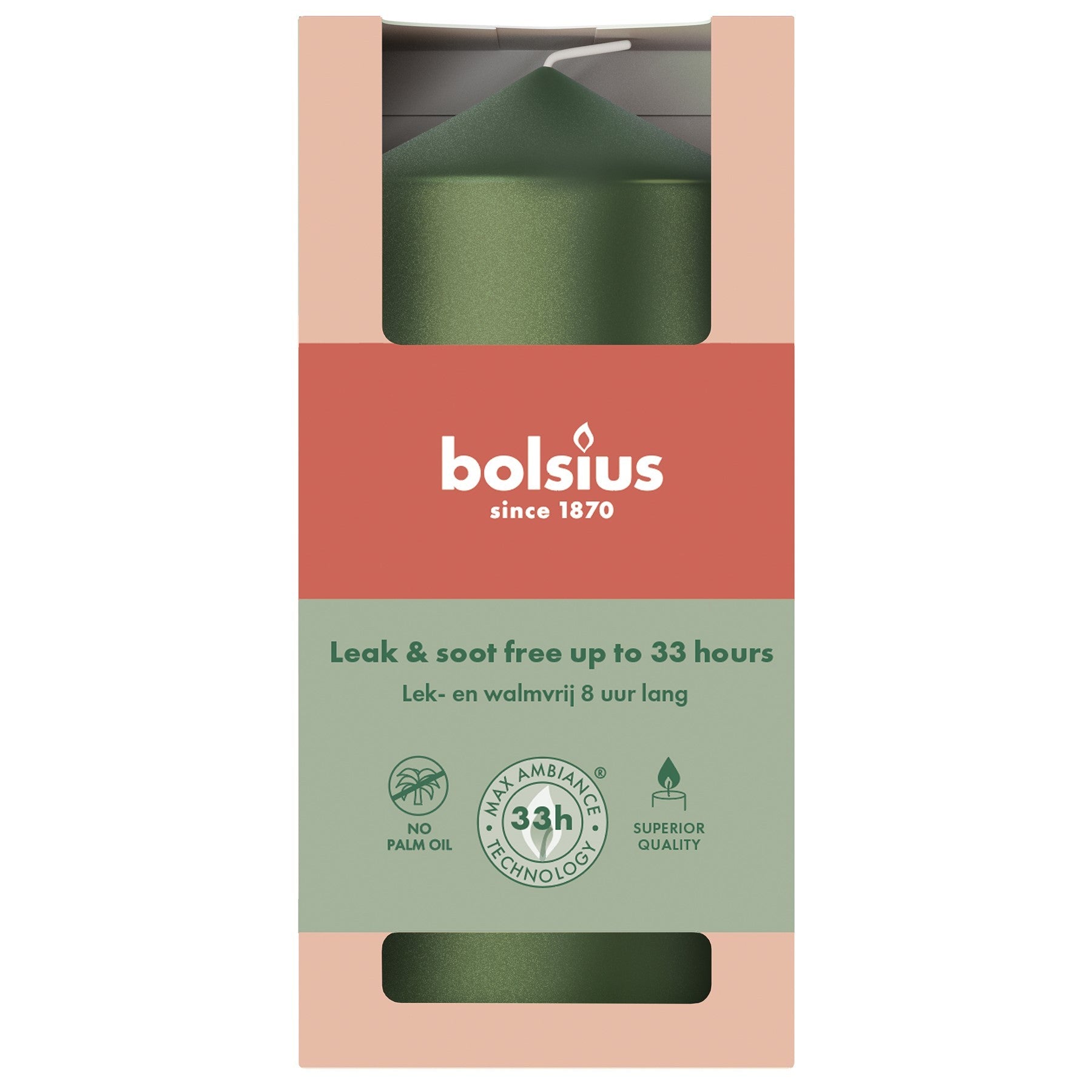 Metallic Green Bolsius Pillar Candle (120 x 58mm)