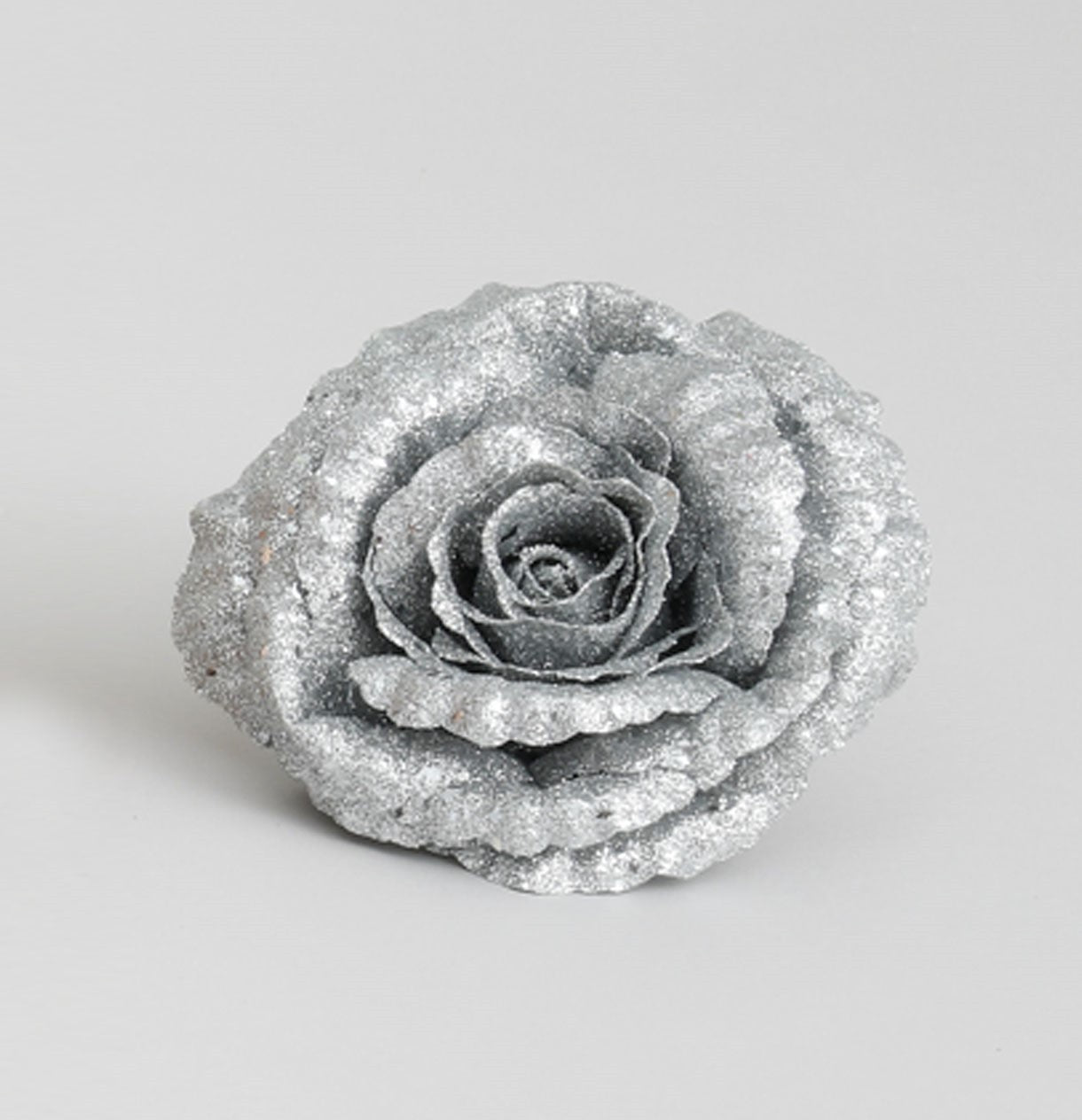 Silver Glitter Rose with Clip (18cm)