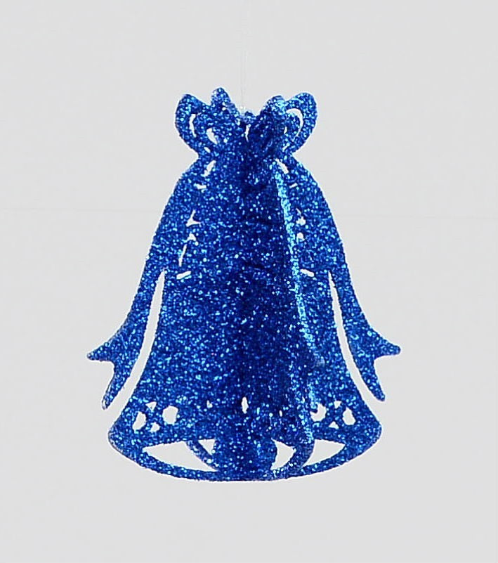 Midnight Blue Glitter 3D Bell Decoration (10cm)