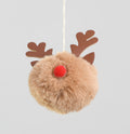 Brown Fluffy Reindeer Hanging Ball Decoration (10cm)
