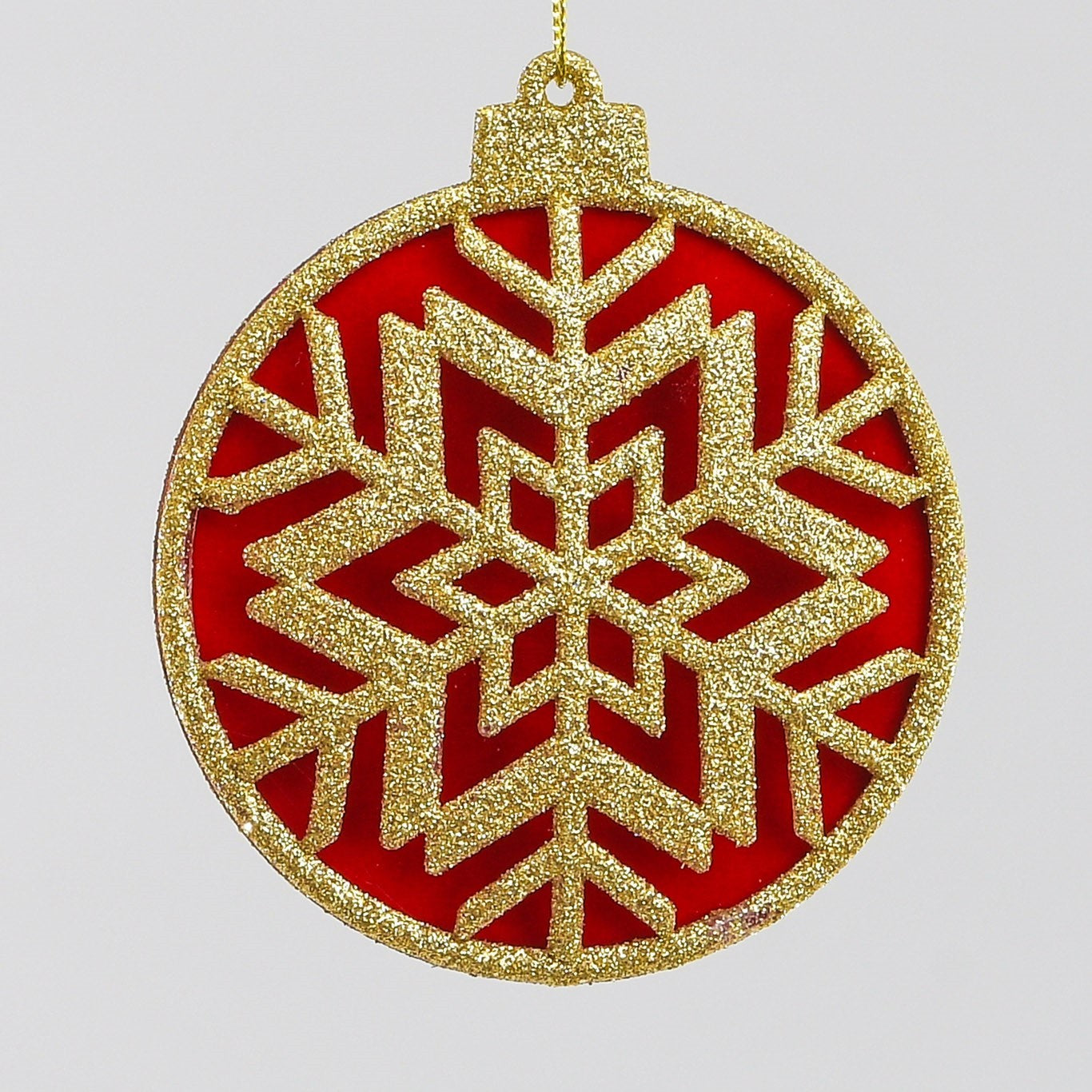 Gold &amp; Red Disk Snowflake Hanging Decoration (10cm)