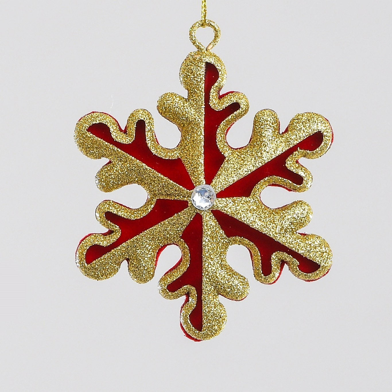 Red &amp; Gold Snowflake Hanging Decoration (10cm)