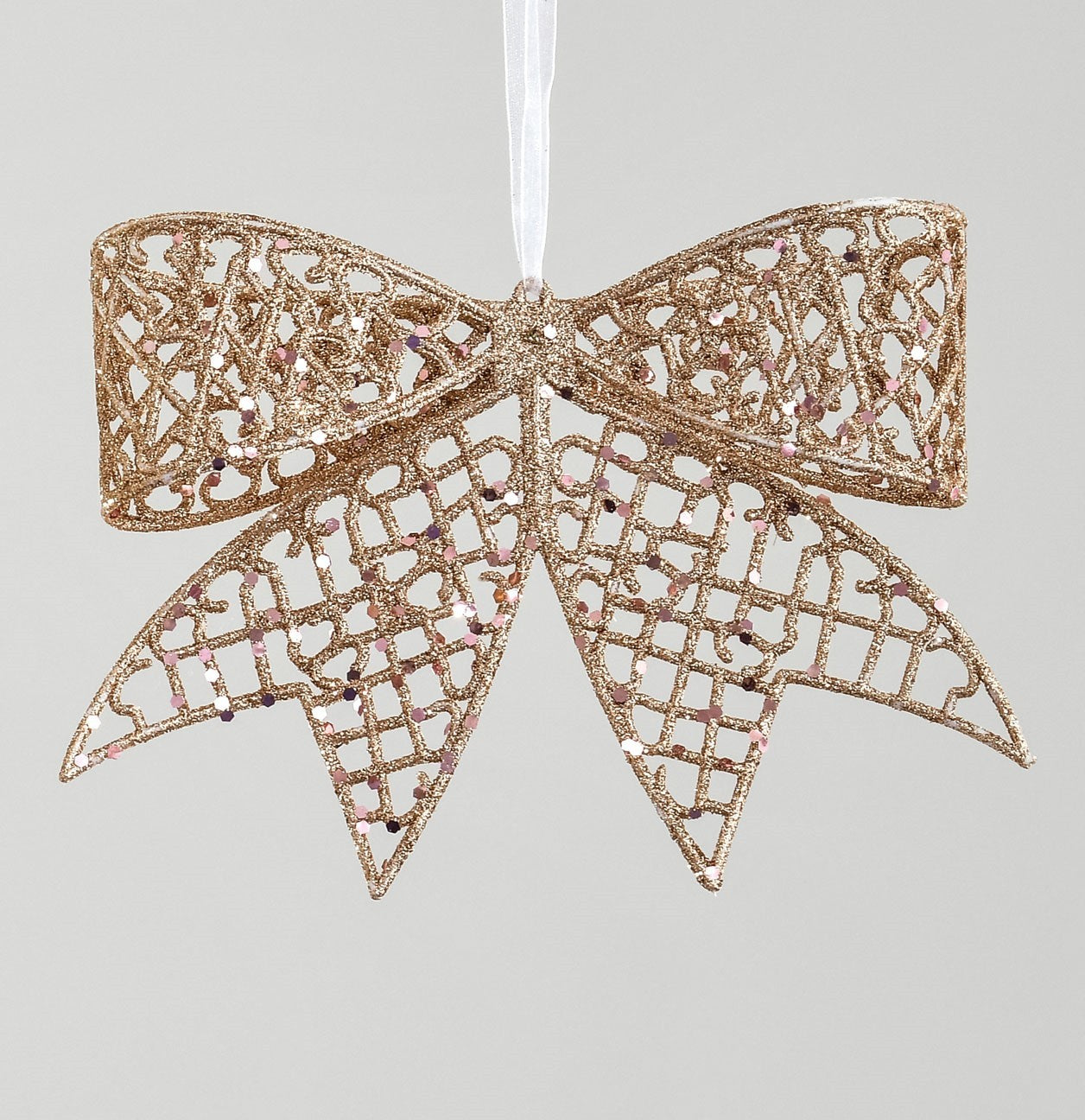 Rose Gold Glitter Bow Hanging Decoration (20cm)