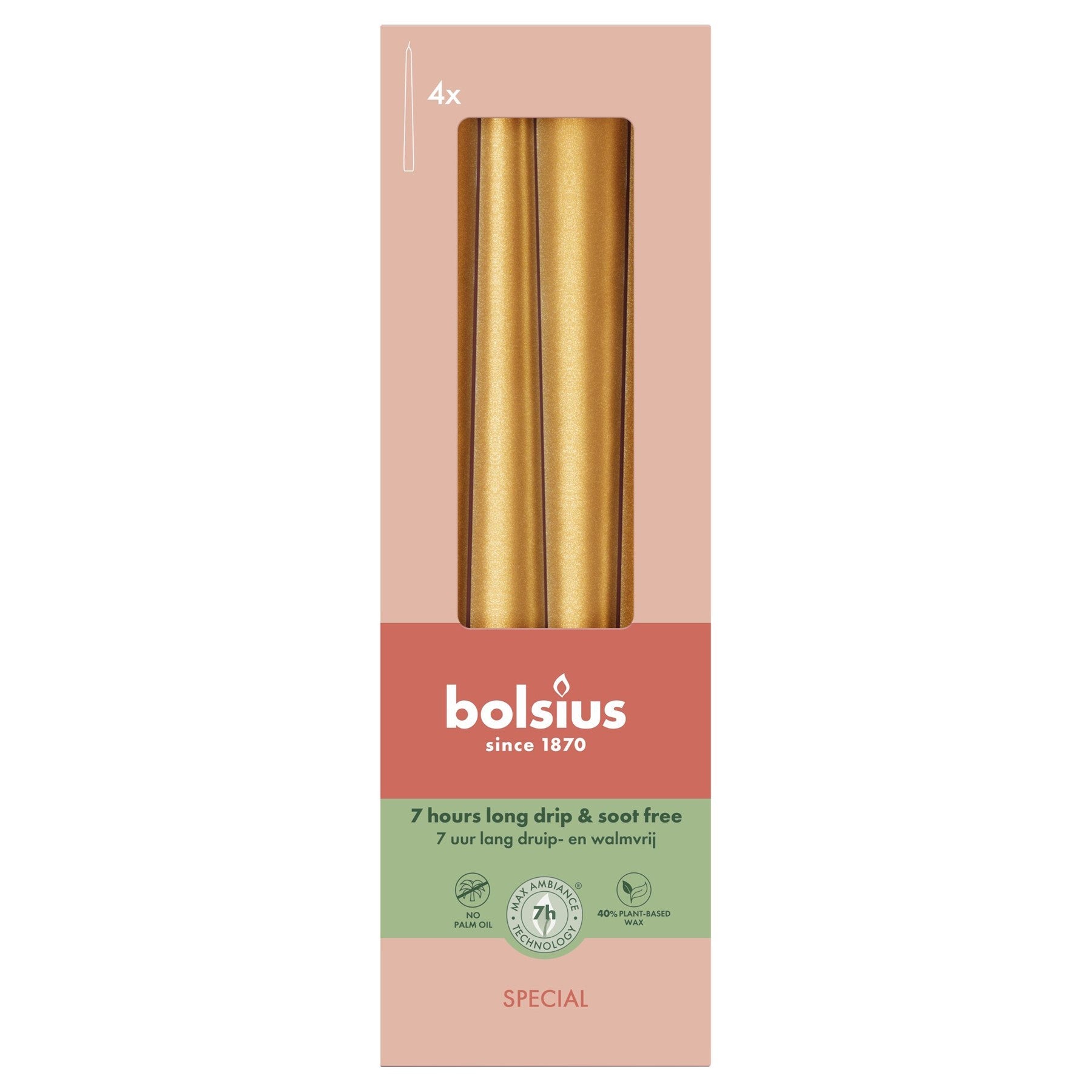 Metallic Gold Orange Bolsius Tapered Candles (245 x 24mm)