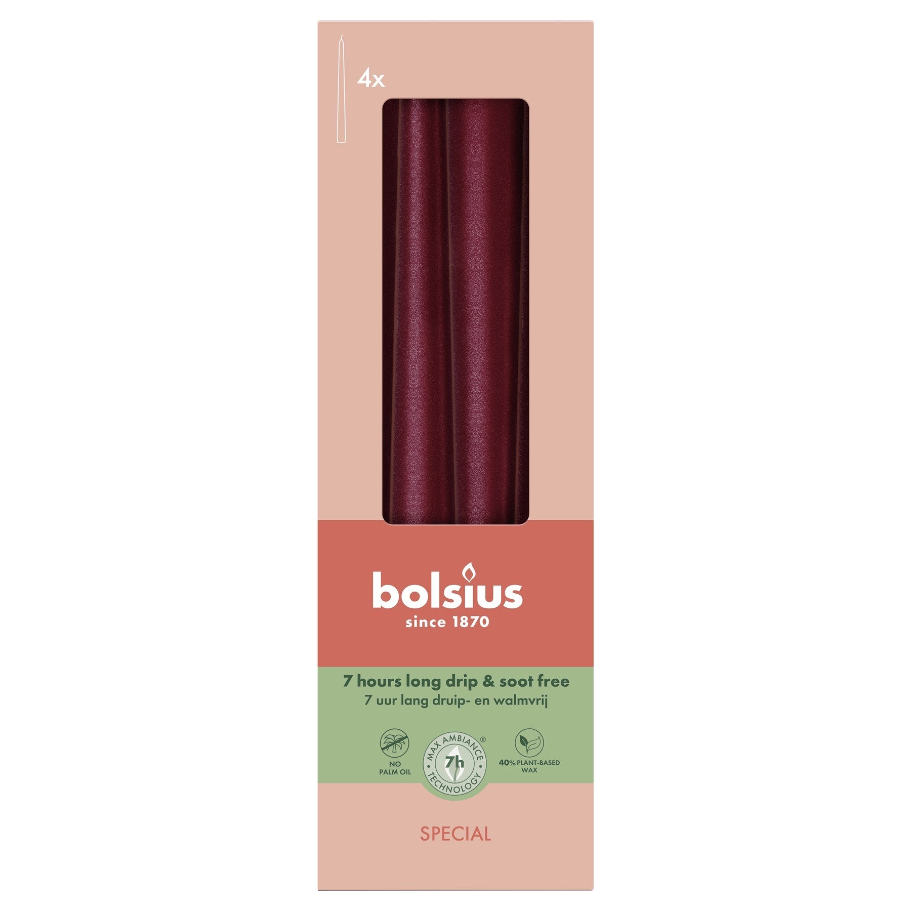 Metallic Red Bolsius Tapered Candles (245 x 24mm)