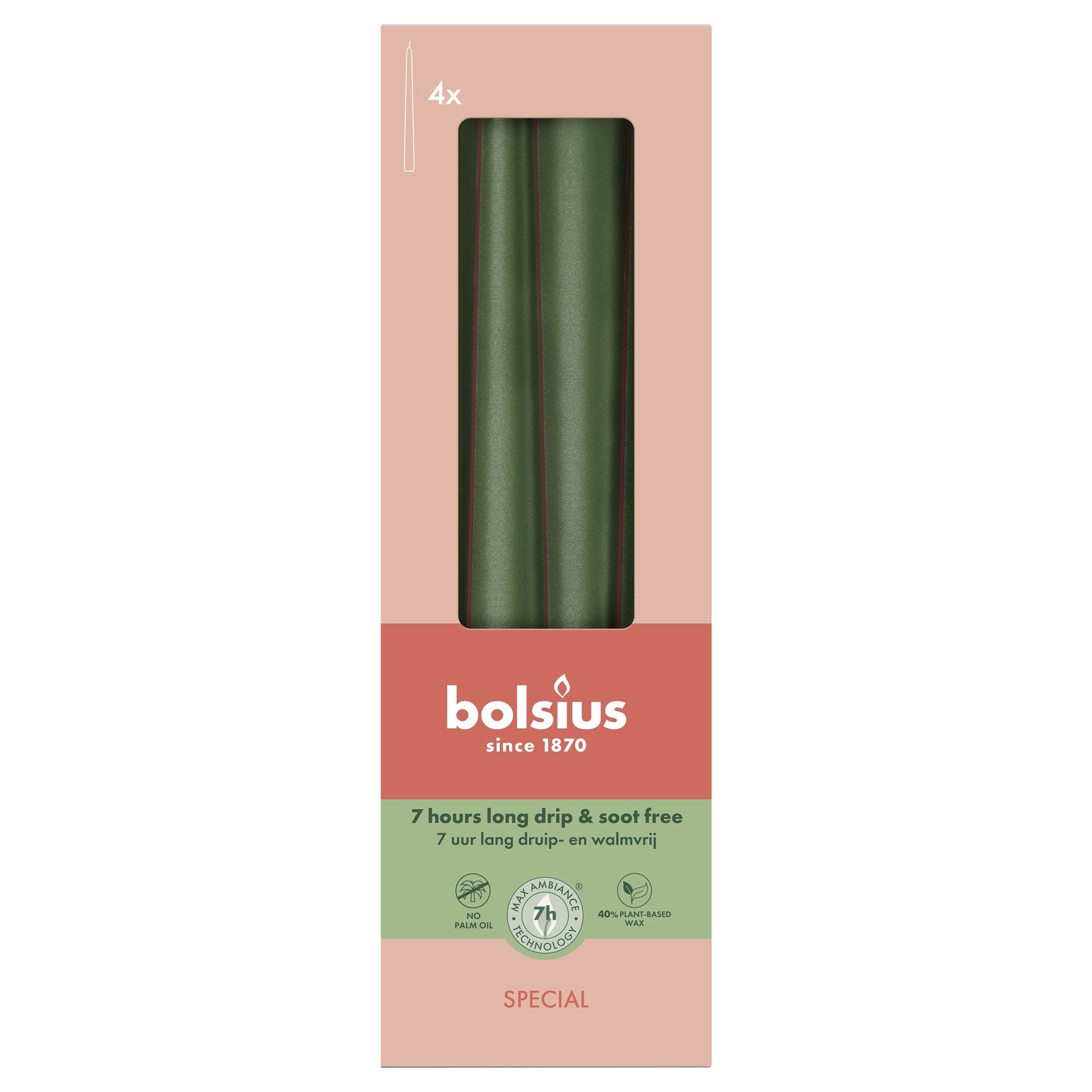 Metallic Green Bolsius Tapered Candles (245 x 24mm)