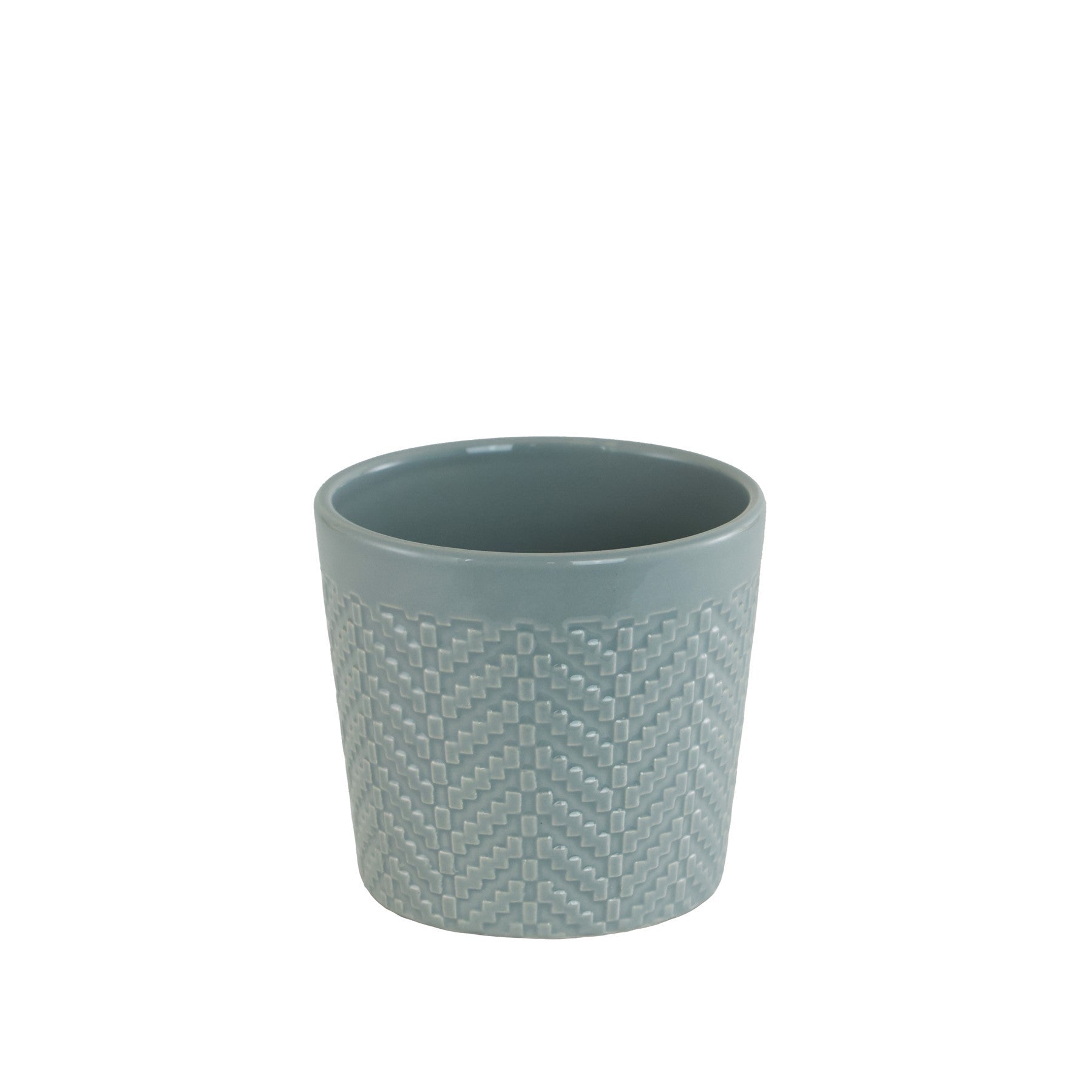 Grey Gloss Block Pattern Pot (10cm)