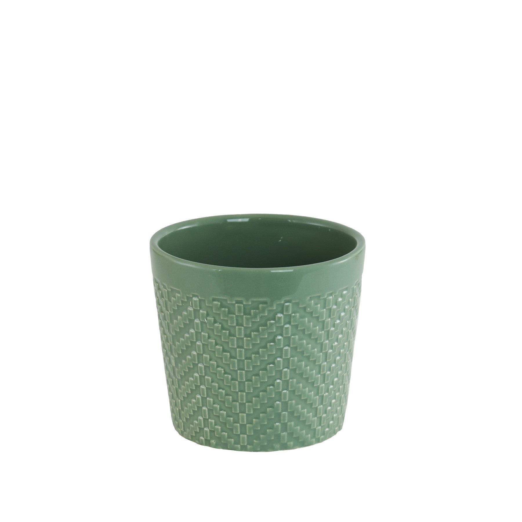 Gloss Sage Green Ceramic Block Pattern Pot (10cm)