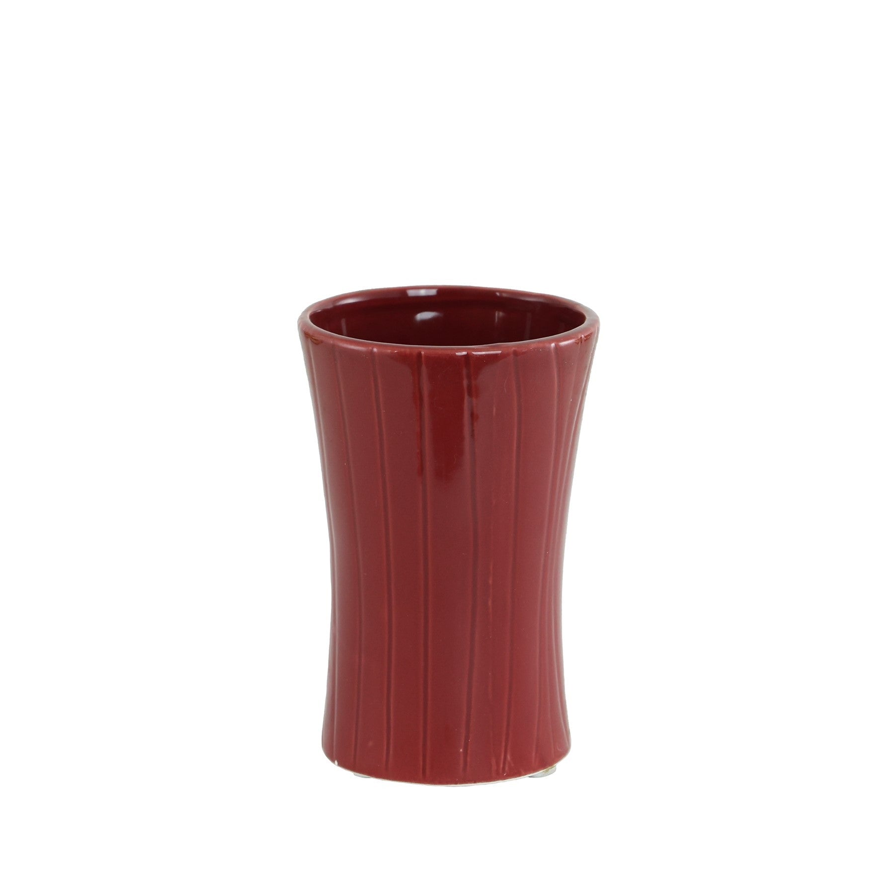 Red Vertically Grooved Red Ceramic Pot (13cm)