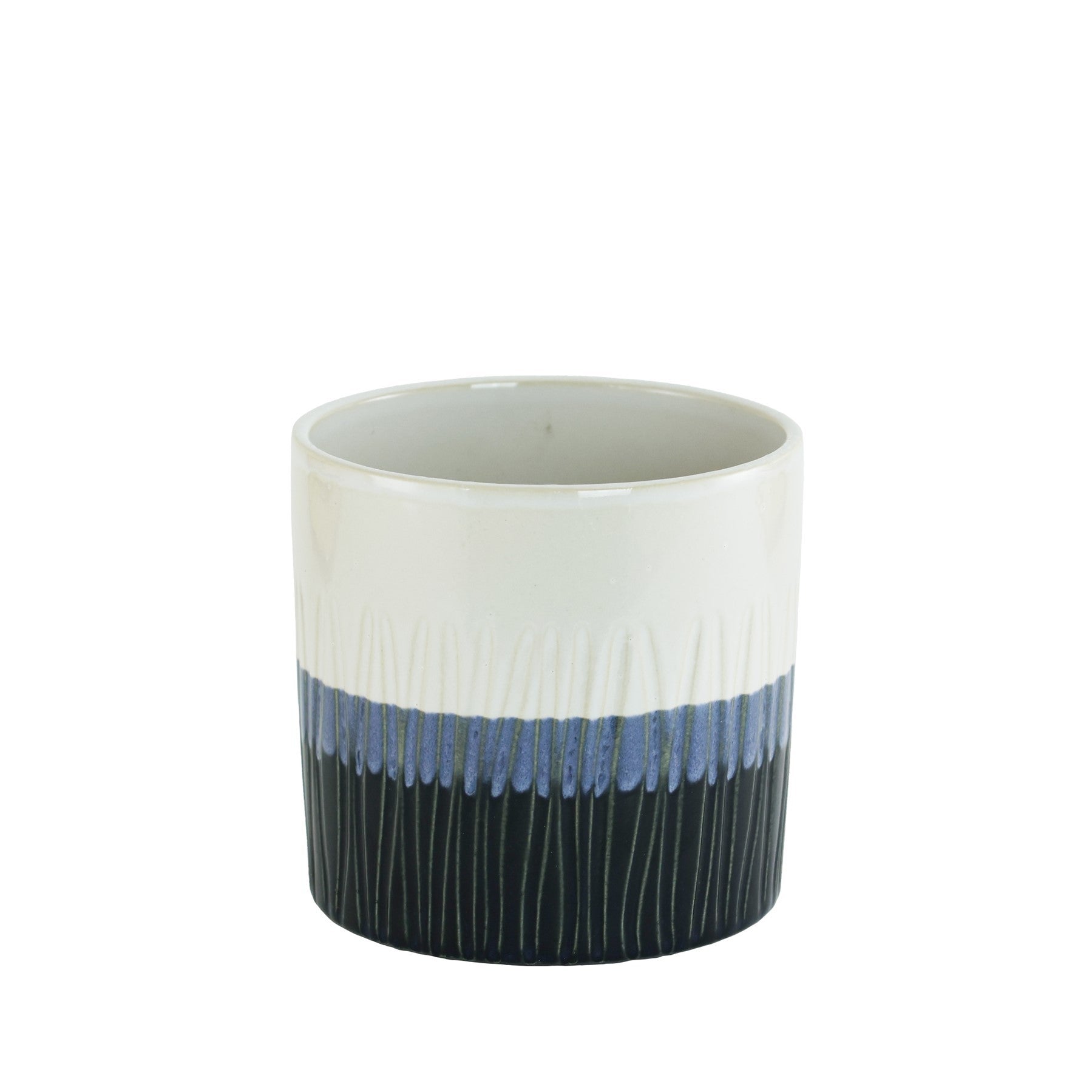 White &amp; Blue Striped Ceramic Pot