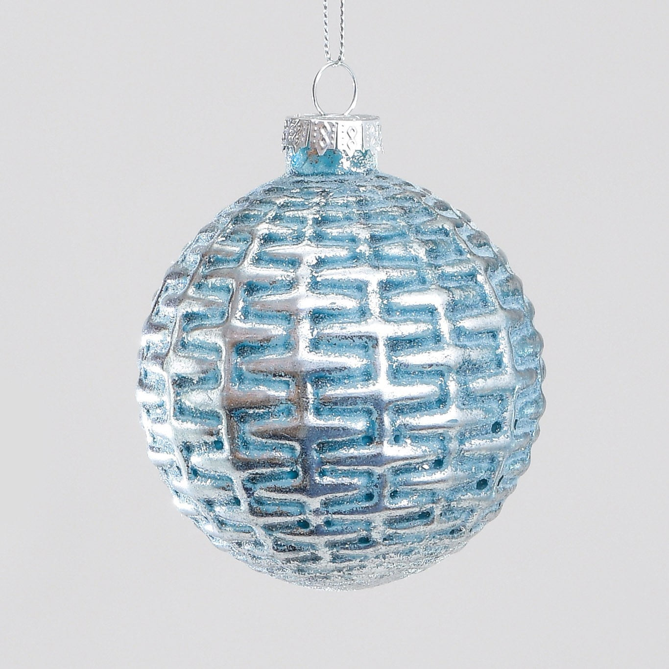 Blue Glass Ridge Bauble (8cm)