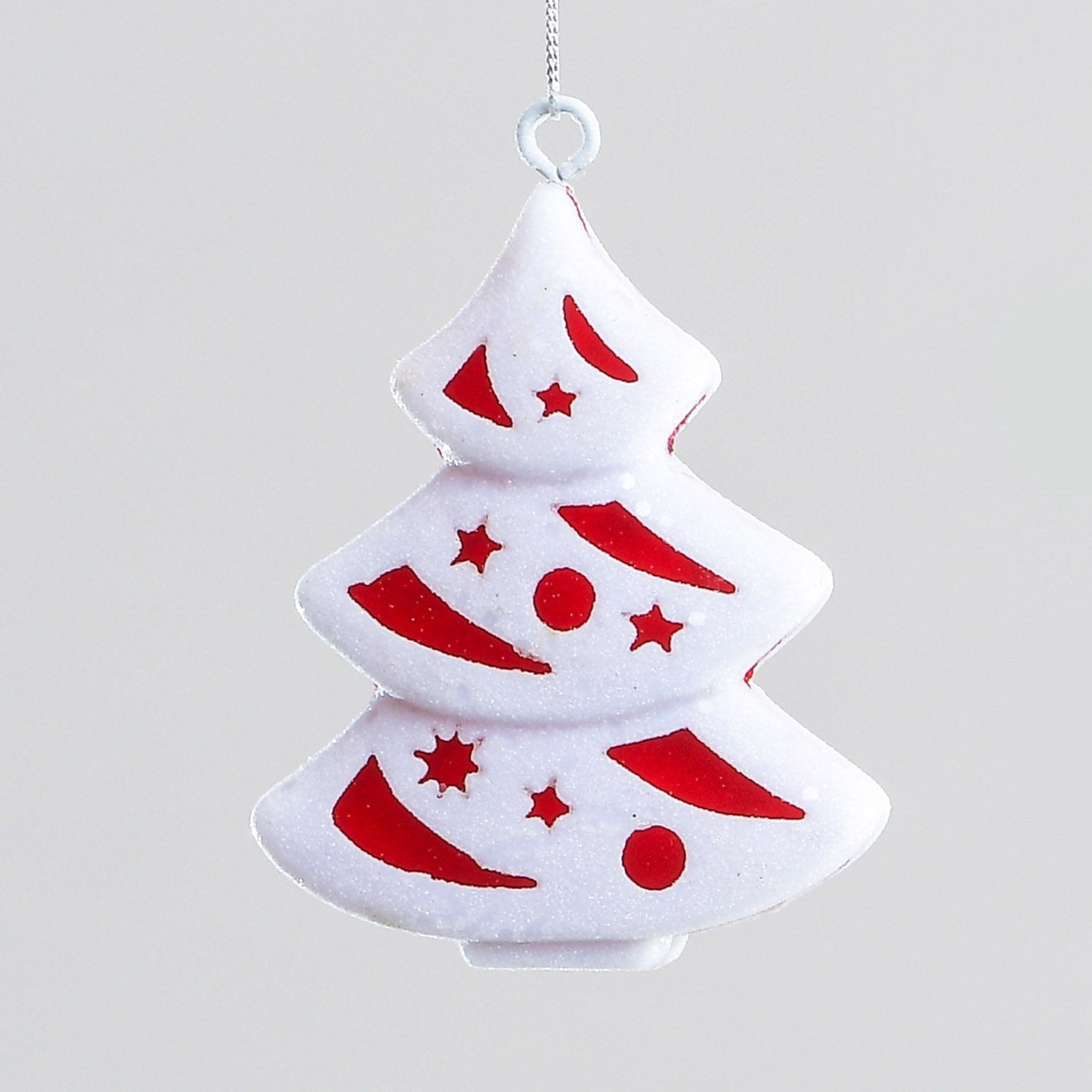 Red &amp; White Glitter Tree Hanging Decoration (10cm)