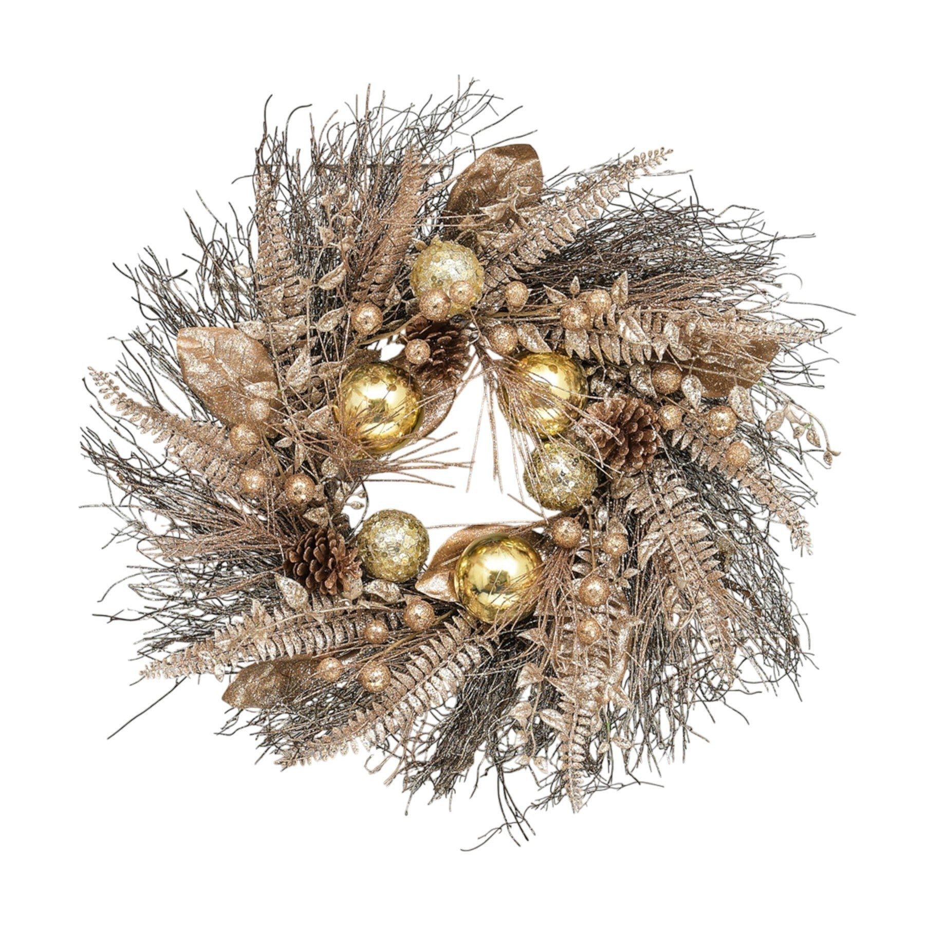 Gold Twig Ball Leaf Wreath (60cm)