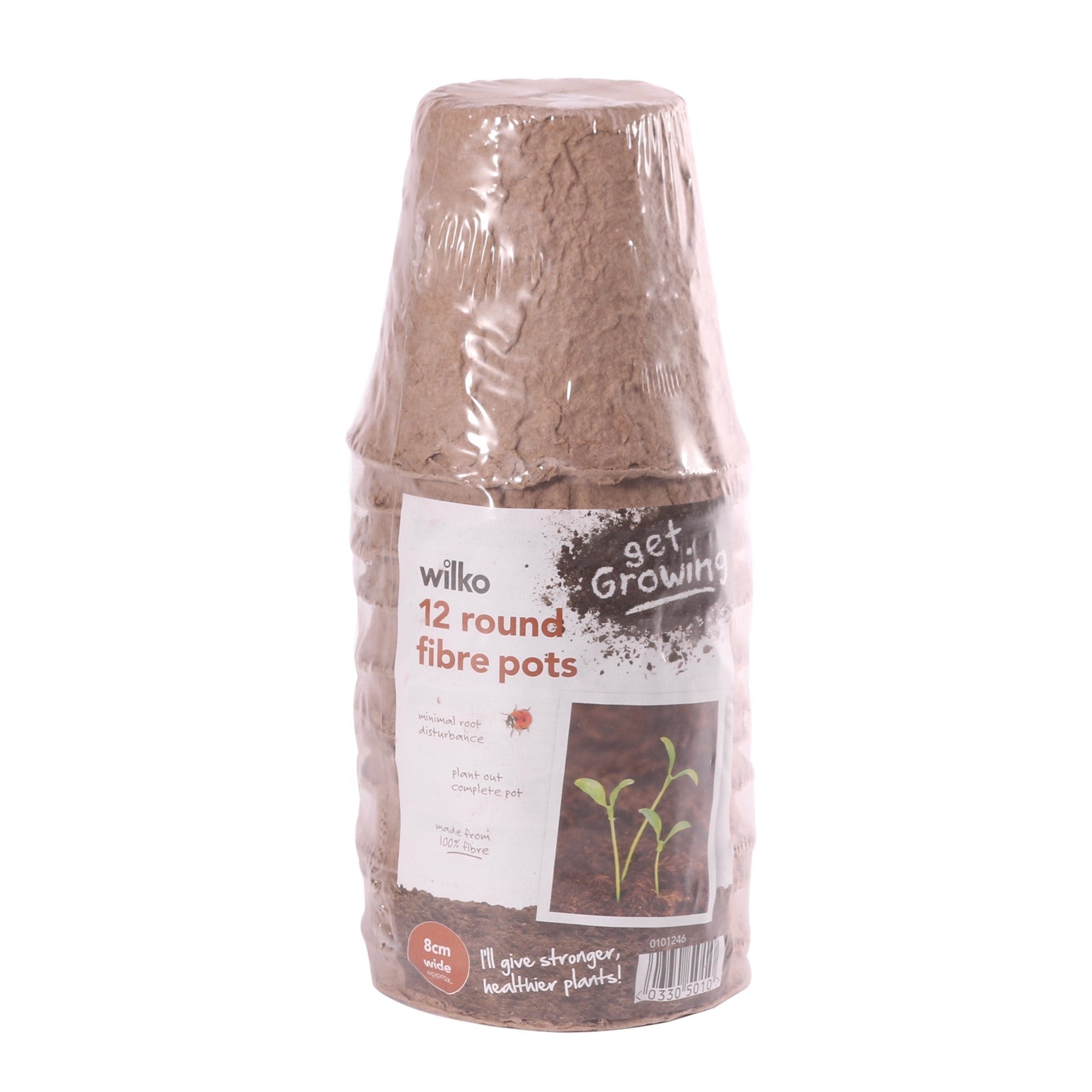 8cm Round Brown Fibre Pots (x12)