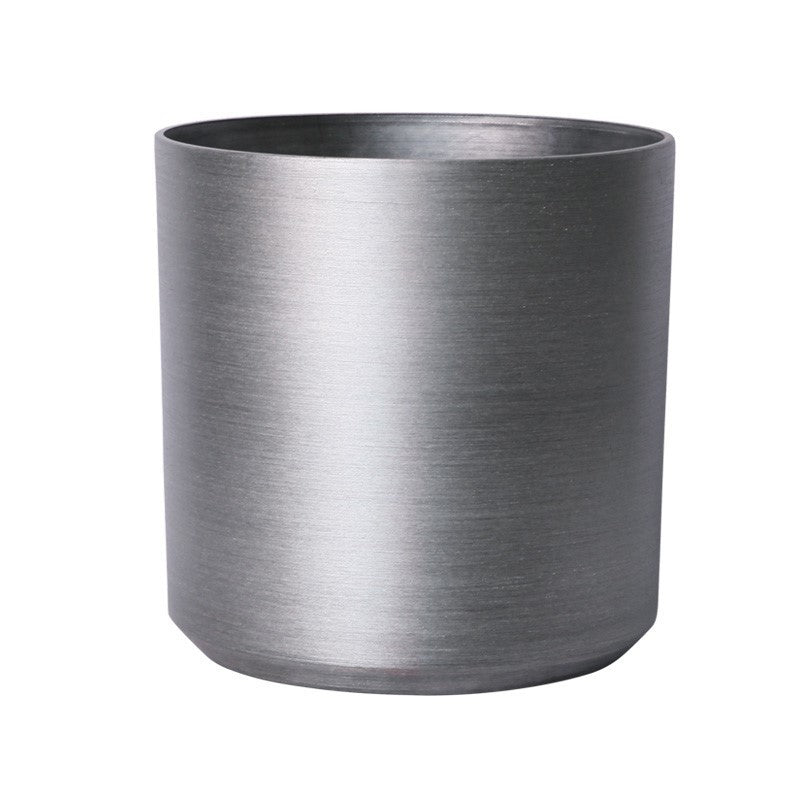 Brushed Steel Metallic Look Cylinder Planter (28cm)