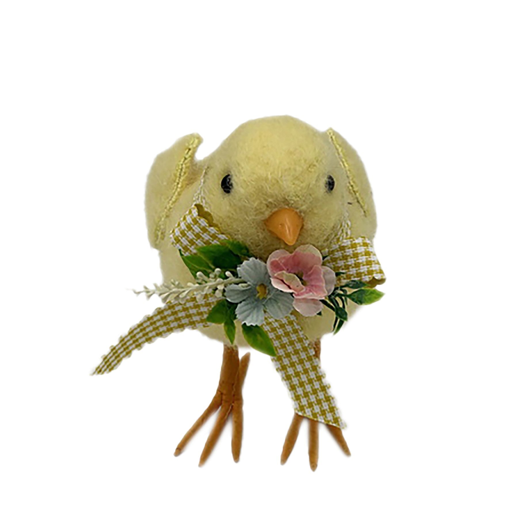 Chick with Gingham Bow &amp; Flowers