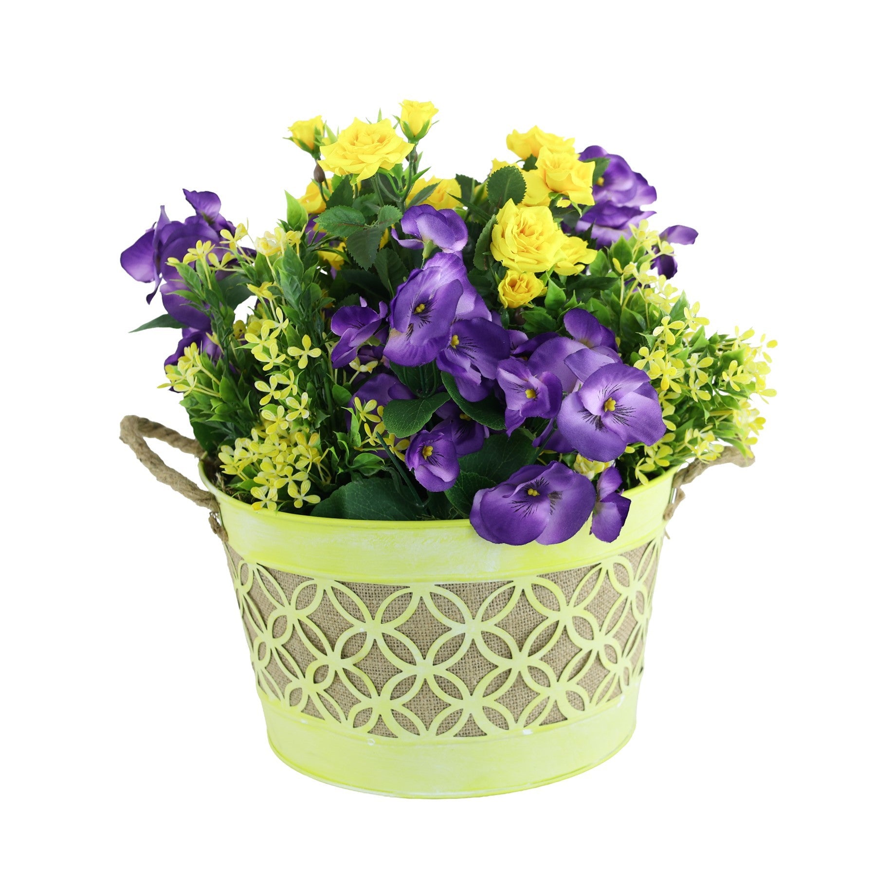 Yellow Purple Rose Pansy Zinc Patio Planter