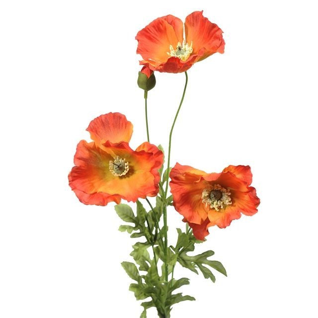 Orange Poppy 3 Heads/2 Buds (74cm)