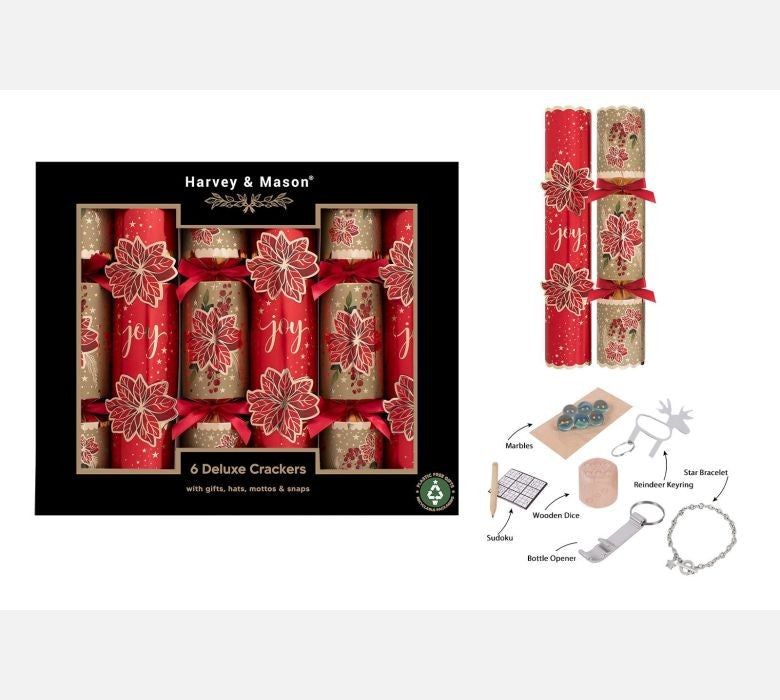 Red &amp; Gold Deluxe Poinsettia Crackers (13.5 inches)