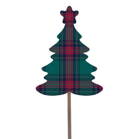 Green &amp; Red Tartan Star Topped Christmas Tree Pick