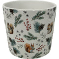 Christmas Squirrel &amp; Seasonal Foliage Ceramic Pot