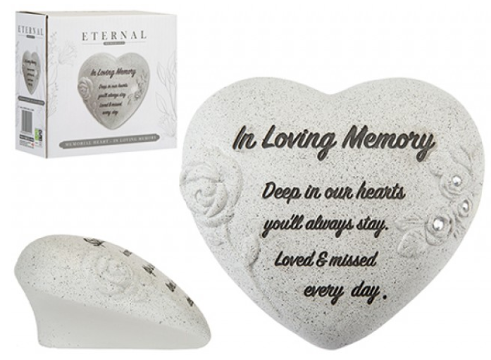 Memorial Grey Heart with Diamante &amp; Roses