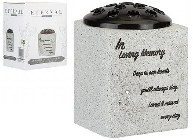 Memorial Grey Grave Flower Pot  - In Loving Memory