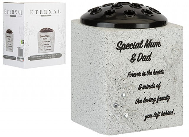 Memorial Grey Grave Flower Pot - Special Mum &amp; Dad