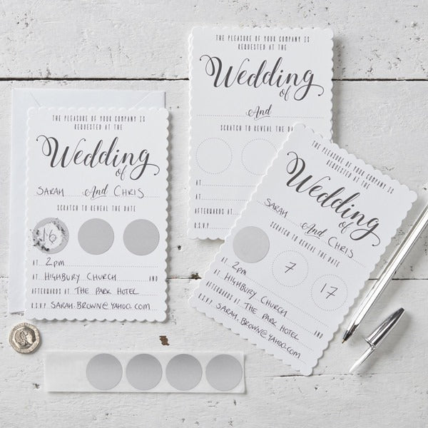 White Scratch The Date Wedding Invitations - Scratch &amp; Reveal