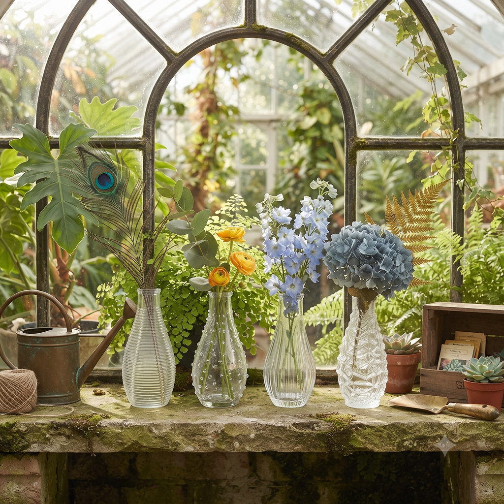 Vintage-Style Embossed Clear Glass Bottle Vase (Assorted) -14cm  x 7cm
