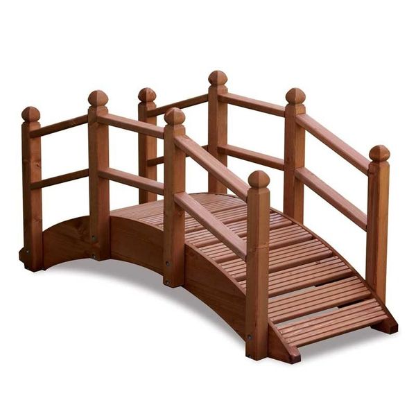 AFK Small Oriental Garden Bridge – Hand-Crafted Wooden Pond Bridge (Teak Finish)